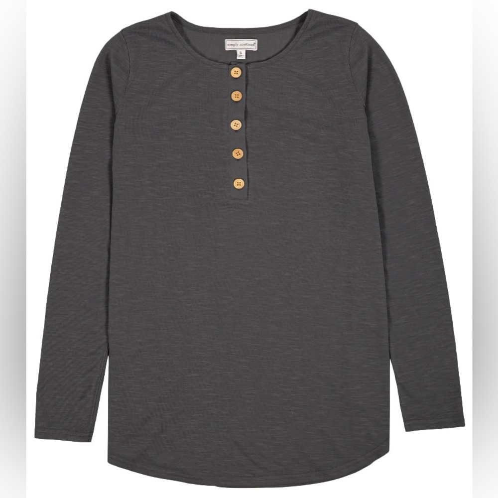 Simply Southern Henley, Long Sleeve Blouse • Dark Gray • Small • NWT